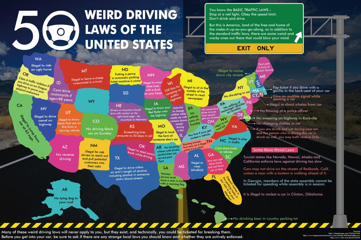 Map Monday, Bizarre Driving Laws In Each US State